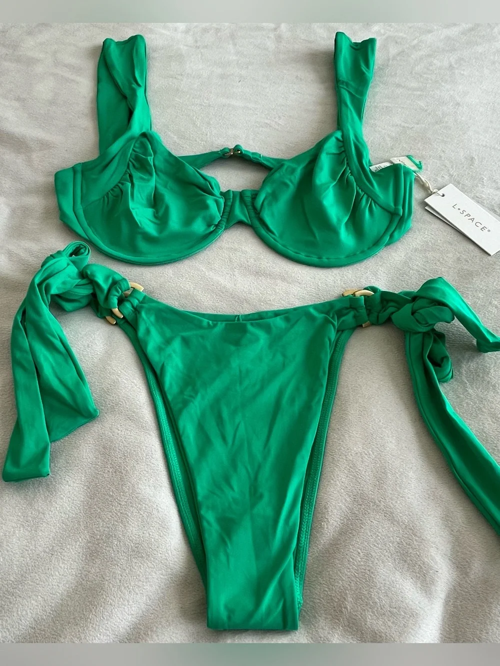 L*Space Bikini Set Stella Top & Kiki Tanga Bikini Bottom Large/XL Jade Green